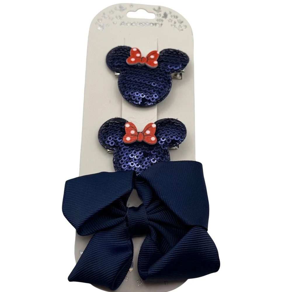 Chloe Accessory Minnie Mouse Sequin‎ Hair Clips Set Navy Blue Red Bow